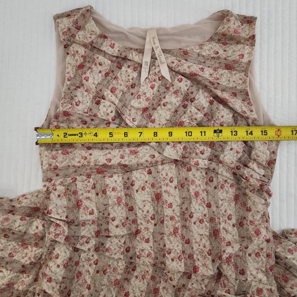 Hem & Thread Floral Dress Sleeveless Beige Red Dress Ruched Details - Picture 5 of 8